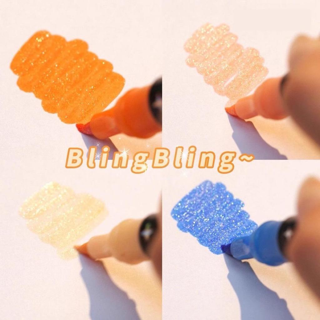 Dual-Ended Luminous Glitter Marker Pen with Soft Head and Thickened Fluorescent Ink