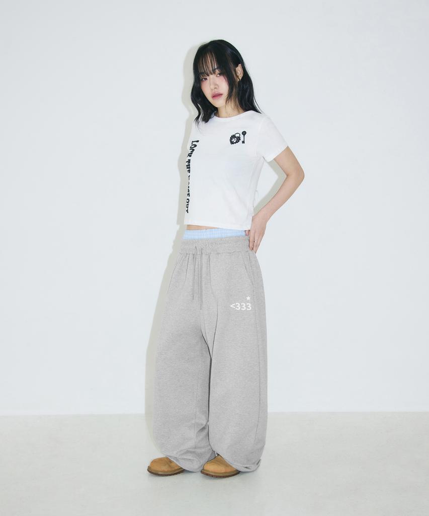 Seulliggeullou Love Emoji Check Layered Sweatpants [Gray]