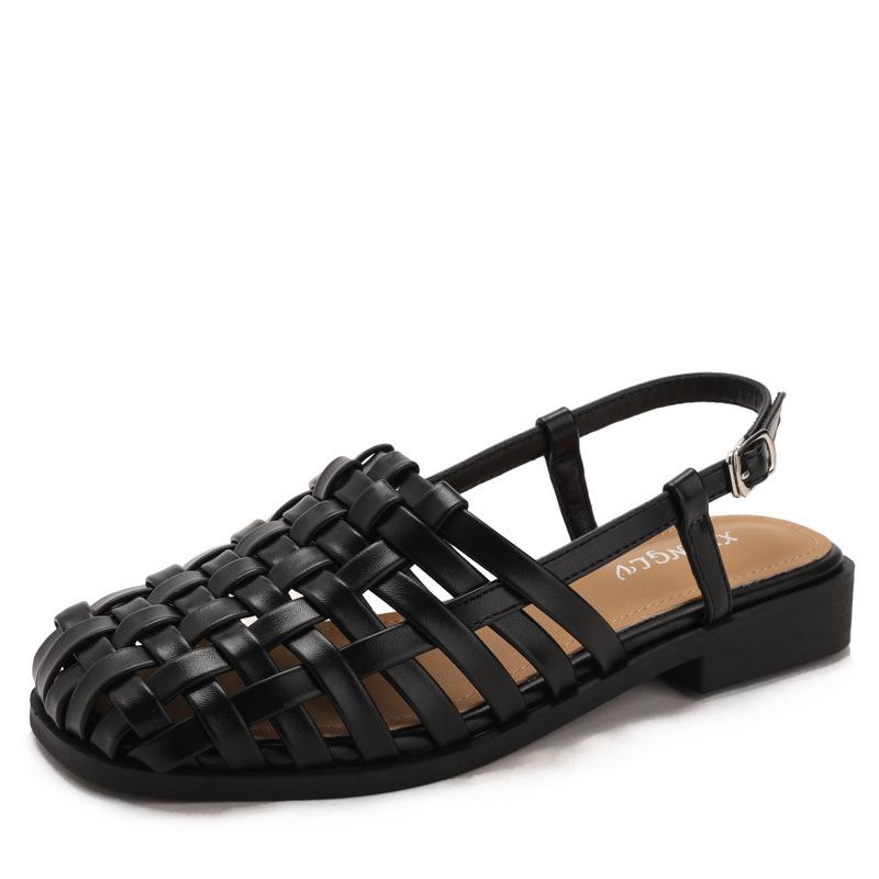 Women s Casual Flat Sandals Closed Toe Summer Hand-Woven Cutout Ankle Strap Roman Sandals Slip on Slingback Beach Vacation Work Dressy Shoes for Women 36