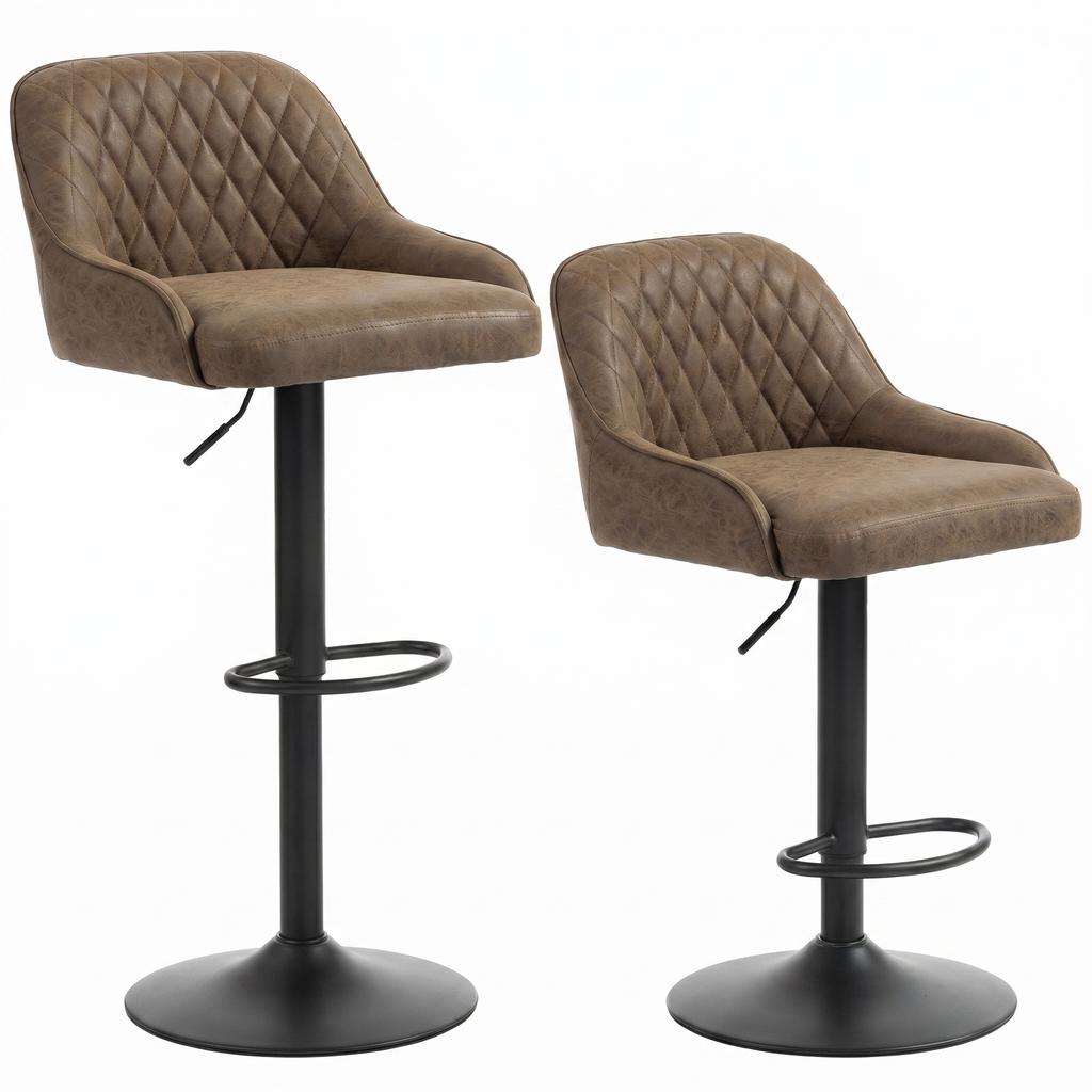 Bar Stools, Set of 2, High Kitchen Stools, Swivel Seat, Adjustable Height, Dark Brown