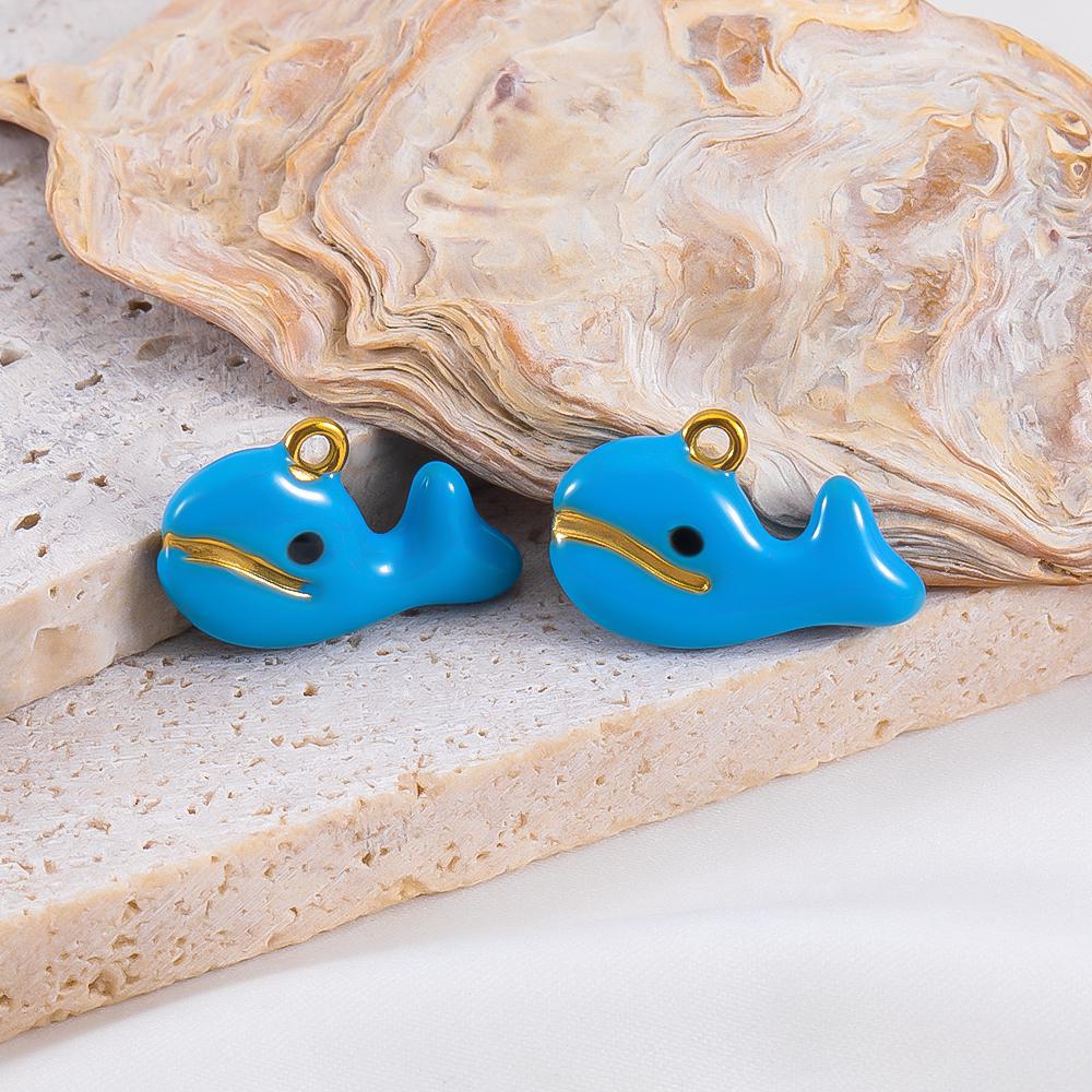 2pcs Stainless Steel Ocean Animals Pendant Whales Seahorses Conch Shells Marine Bracelets Earrings Charm for Jewelry Making Gift