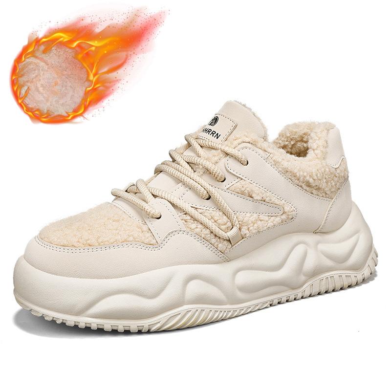 Men's Winter Casual Lace-Up Snow Boots Warm Ankle Boots Anti-Slip Faux Fur Lined Short Booties Outdoor Athletic Sneakers Hiking Walking Shoes for Male