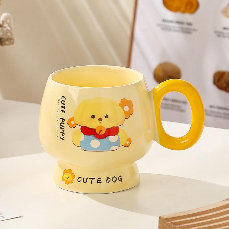 Cană de desene animate cu capac și linguriță, cană ceramică drăguță pentru fete cu aspect deosebit, cană pentru apă pentru acasă, cană pentru cafea, cană pentru micul dejun pentru copii
