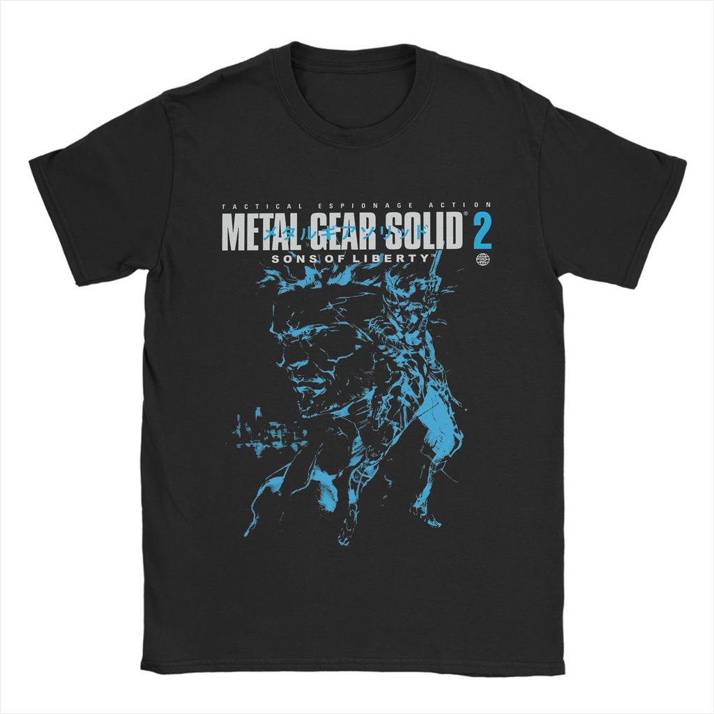 Men T-Shirts Metal Gear Solid 2 Vintage Pure Cotton Tee Shirt Short Sleeve Snake and Raiden Cover T Shirts Collar Tops Unique