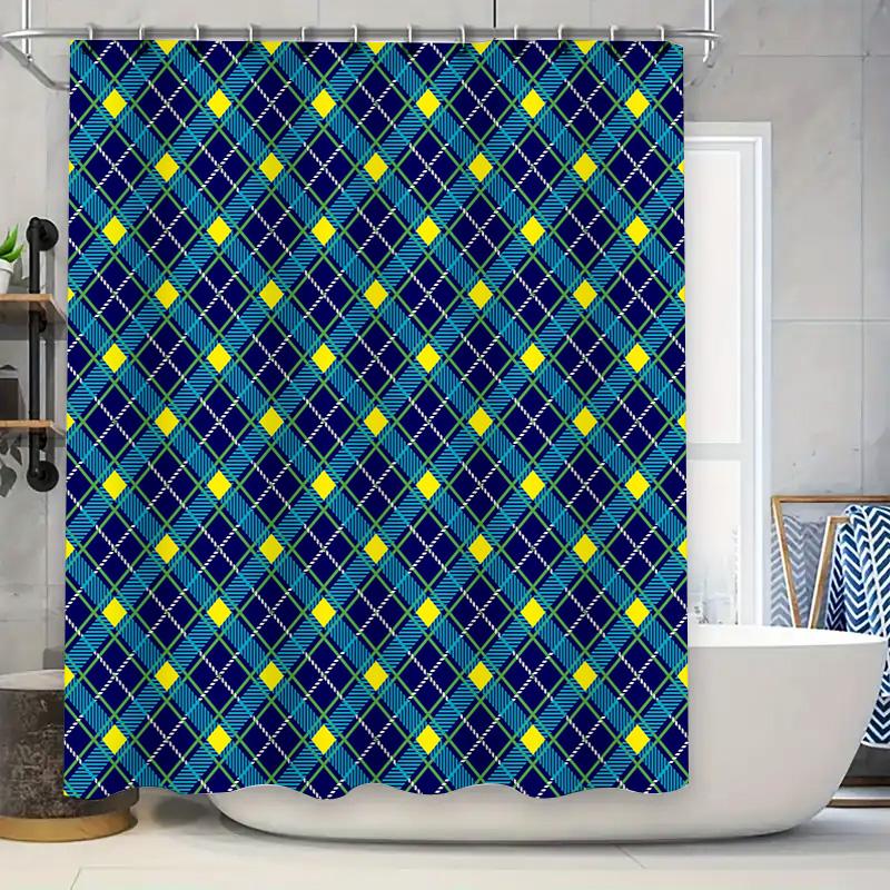 Classic Plaid Shower Curtain Waterproof Fabric Large Size Bathroom Decoration W60H190(CM)-1 Pcs