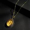 Statement Big Oval  Long Pendant Necklace For Women Creative  Green Champagne Color Sweater Chain
