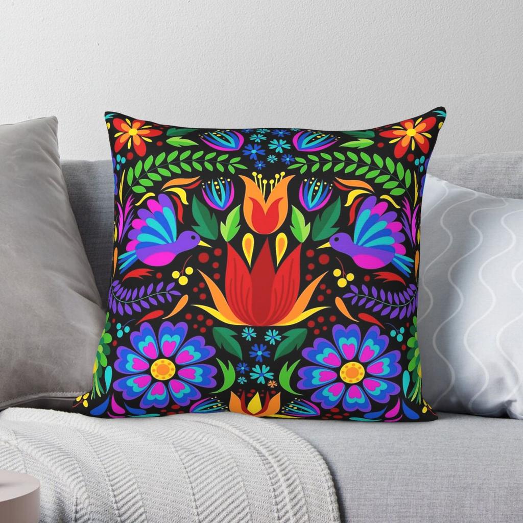 Mexikanischer Otomi Stickerei Kissenbezug Polyester Leinen Samt Bedruckt Reißverschluss Dekor Sofa Kissenbezug