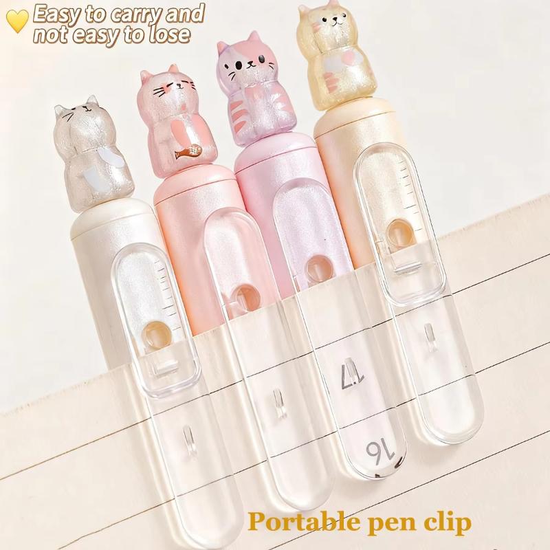 4Pcs Kawaii Cat Retractable Gel Pens 0.5Mm Fine Tip Smooth Writing For Office School Note Taking