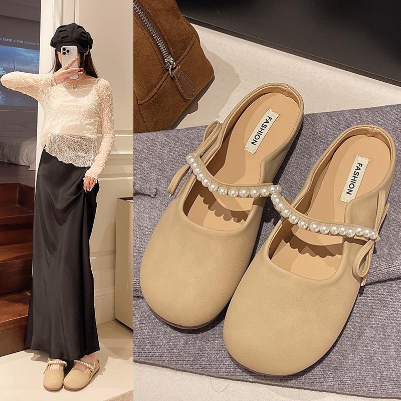 Slippers women's summer new soft bottom pearl bow outer wear bag head sandals women