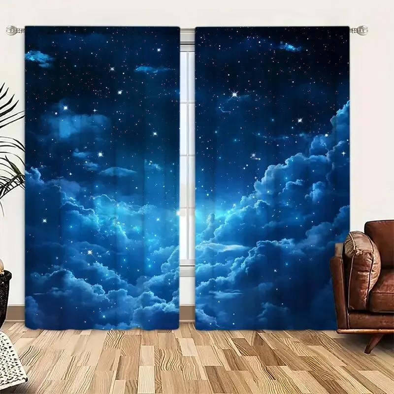 Starry Sky Printed Curtains Night Christmas Decorations Bedroom Living Room Home Decoration Curtain Polyester Ideal For Area
