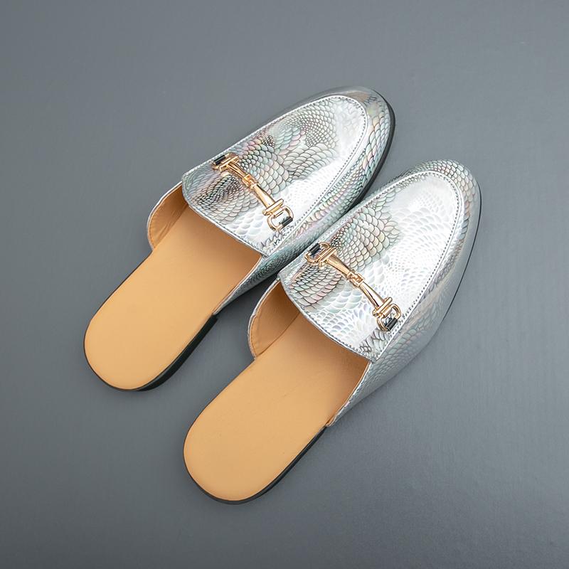 Fashion 2025 New Summer Men's Soft Soled Casual Leather Shoes Fashion Brand Men's Serpentine Pattern Comfortable Half Top Leather Shoes