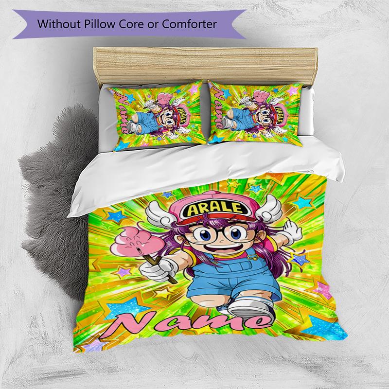 3pcs Custom Name Arale Norimaki Bedding Set Duvet Cover Closure Includes 1 Duvet Cover & 2 Pillowcases for All Seasons Bedroom Decor