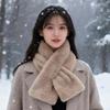 Korean Women's Plush Winter Scarf, High-Grade Pure Color, Thick and Warm Imitation Rabbit Fur Neck Wrap