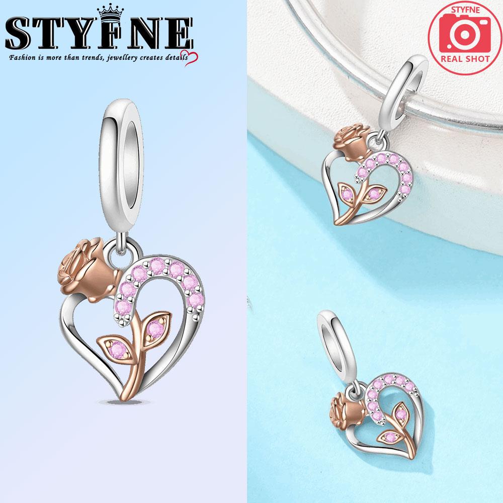 Golden Rose Copper Charms Bow Pink Heart Love Letters Beads Pendants Fit Original Bracelets Diy Jewelry Accessories