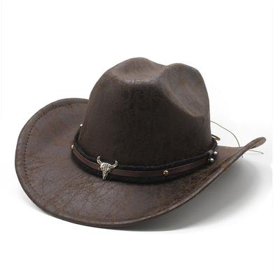 Zylinderhut im amerikanischen Stil, Western-Cowboyhut, Jazzhut, Filzhut mit Lederstruktur, für Männer und Frauen