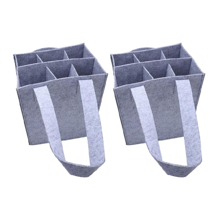 2Pieces 6 Bottle Wine Bag Nonwoven Felt Fabric with Dividers and Handle Wine Bottle Carriers Handbag for Camping Picnics