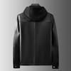 Leather Jacket Men's Sheepskin Locomotive Leather Hooded Jacket Stand-up Collar Short Coat Men