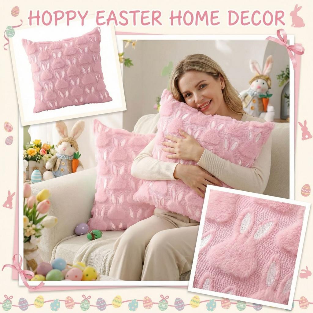 45x45cm Easter Rabbit Pillowcase Cozy Sofa Cushion Cover Office Backrest Lumbar Pillow Cover For Stylish Home Bedroom Decor