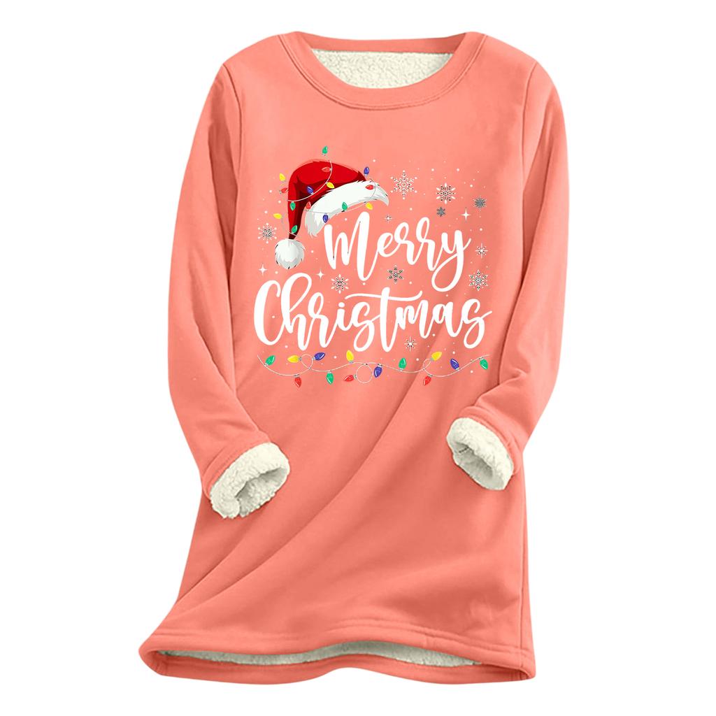 Top Lung Gros Pluș Lână Miel Cald cu Imprimeu de Crăciun pentru Femei