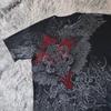 Y2K Style Gothic Affliction Distressed Cotton Shirt Oversized Punk Graphic Print Washed Soft Round Neck Tee Retro Short sleeve