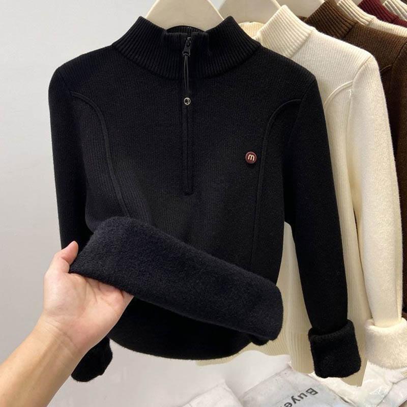 Sweater for Women Autumn Winter Thickened Warm Knitted Stretchy Long Sleeve Oversize Tops