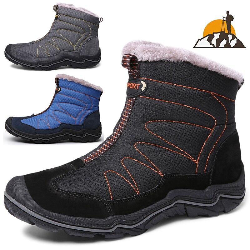 

Мужские уличные походные ботинки, высокие водонепроницаемые, износостойкие хлопковые туфли, бархатные теплые зимние ботинки, классическая обувь высокого качества 6 синий