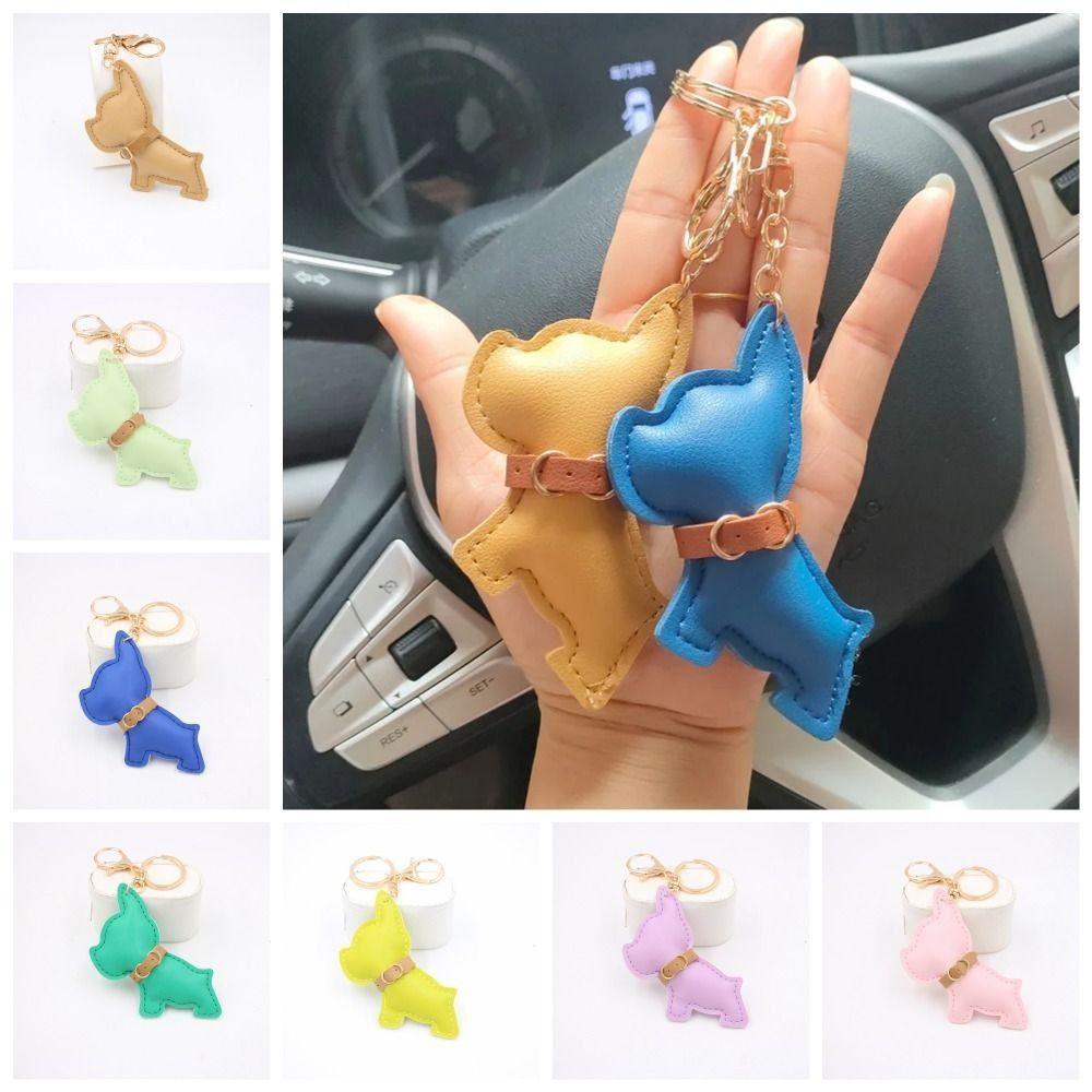 PU Leather Bulldog Keychain Cute Puppy Bulldog Bag Pendant Cute PU Leather Dog Hanger  Men