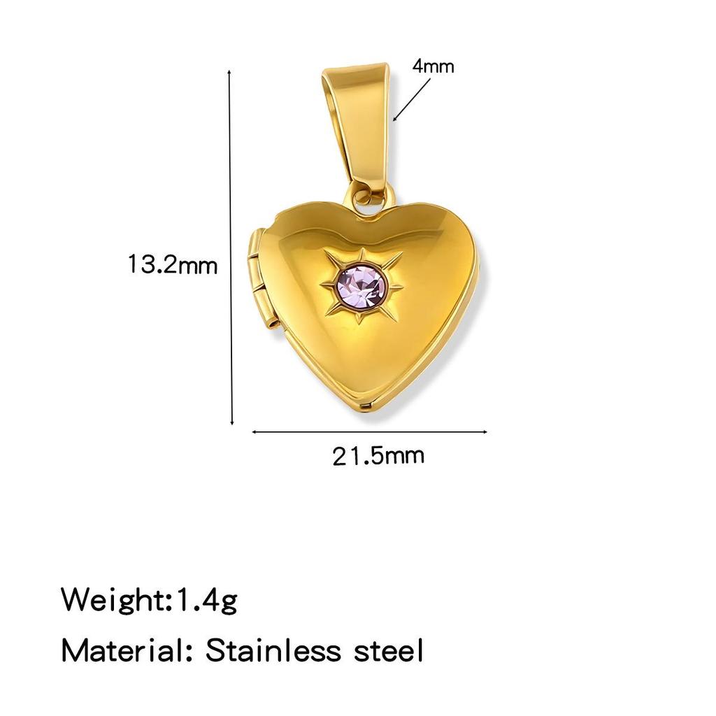 18K Gold-Plated Zirconia Heart Necklace Pendant with Birthstone, Stainless Steel, European & American Simple Design.