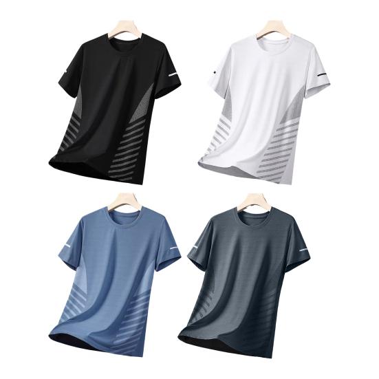 Yaz Erkek Üst Buz İpek Çabuk kuruyan Örgü Kısa Kollu Artı Boyutu O Yaka Gevşek Kontrast Renk İnce Elastik Rahat Kazak Günlük Spor Tişört