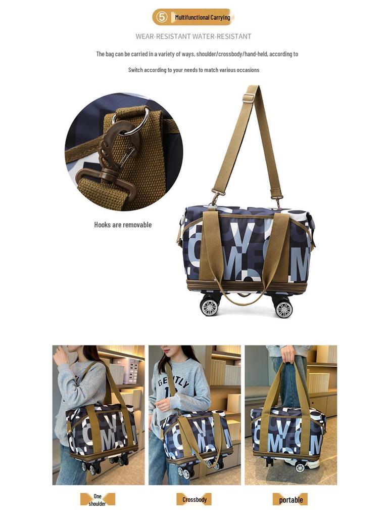 Kostenloser Versand Trolley Gepäckset mit großer Kapazität: Modische, tragbare Reise- und Wickeltasche mit Rädern