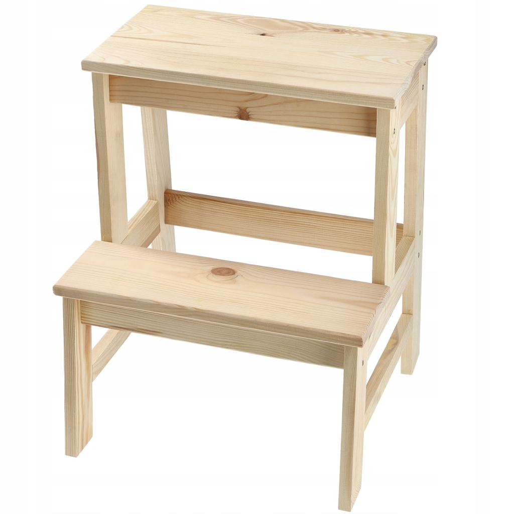 KADAX Wooden Kitchen Stool 50cm Platform With Step Solid