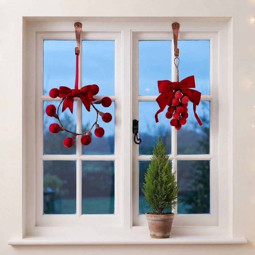 Wreath Shape Velvet Bow Christmas Ornament Christmas Pom Pom Pendant Winter Party Decoration