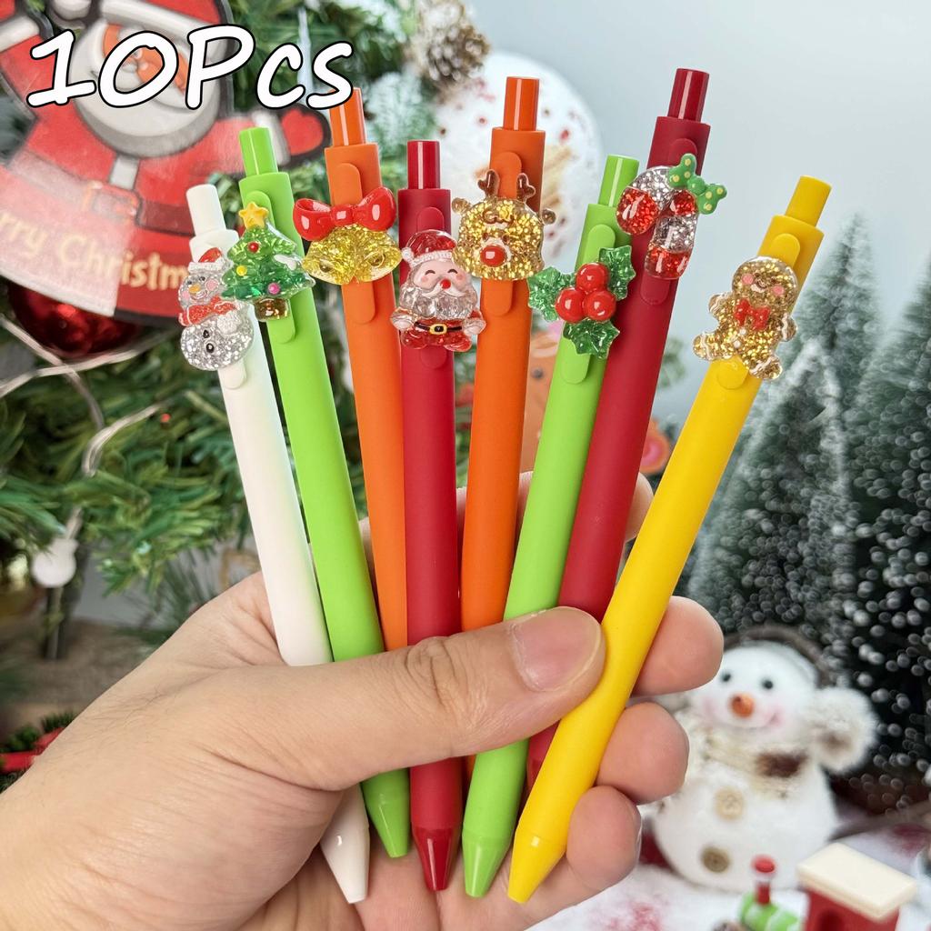 10Pcs Creative Cartoon Multicolor Santa Claus Series Patch Press Ballpoint Pen School Office Supplies Prize Gift Writing Tools Holiday Gift Novelty St