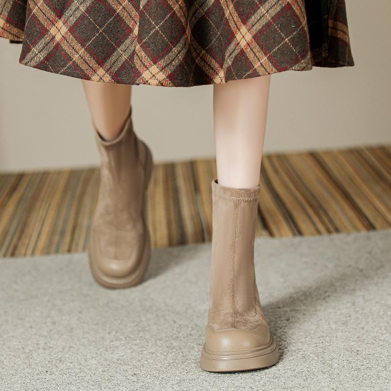 Skinny Korean version round head suede short boots women's socks boots thick-soled muffin bottom elastic thin boots autumn and winter new Martin boots