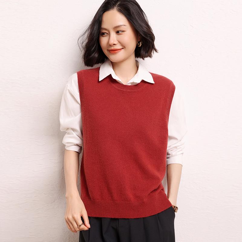 Women's Round Neck Cashmere Vest - 2024 Autumn/Winter Sleeveless Knit Pullover in Sweet Style