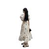 Lined Square Neck Floral Puff Sleeve Dress for Pear-Shaped Women - Long, French Style