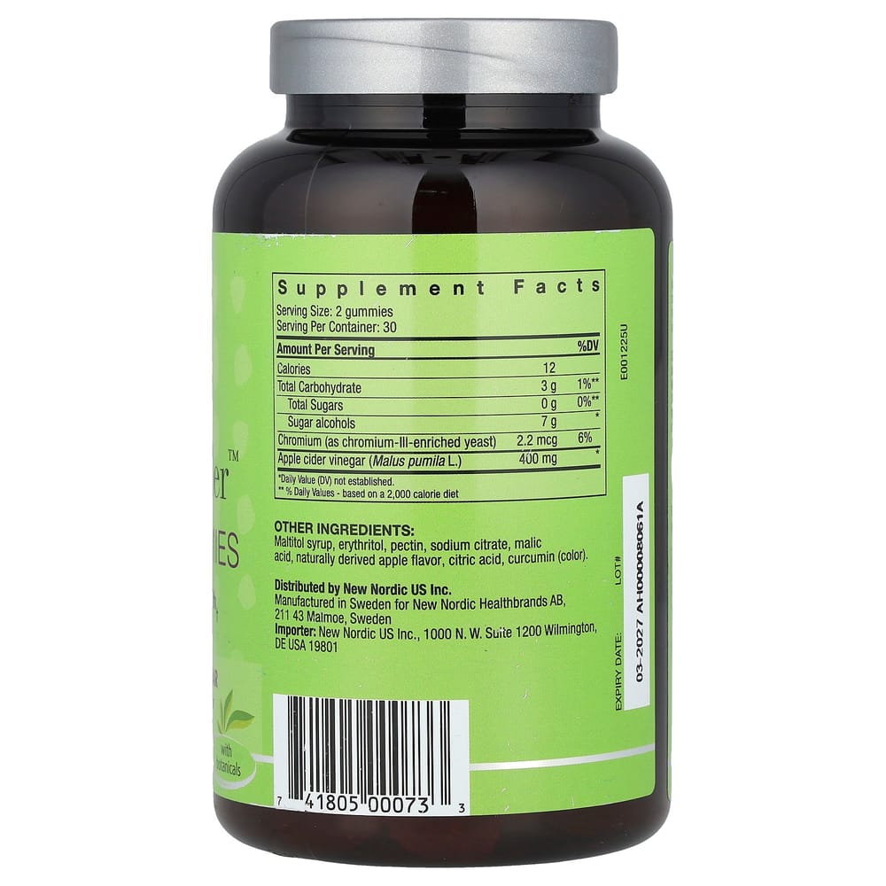 New Nordic US Apple Cider Vinegar Vegan Gummies, Apple Flavor, 60 Count