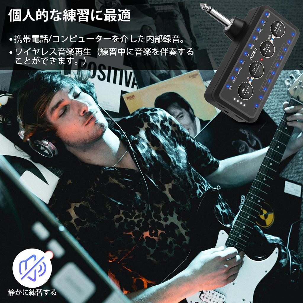LEKATO Guitar Headphone Amplifier with Bluetooth Mini Plug, 10 Amp Models, Tuner, and Effects, Inlay Multi-Effects: Delay, Reverb, Chorus, and