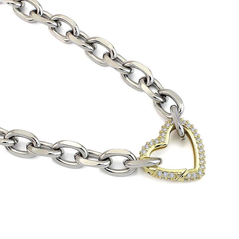 

Zircon Heart Necklace Link Chain Open Clasp Sporty Gift Hip Hop Buckle Necklace золотой