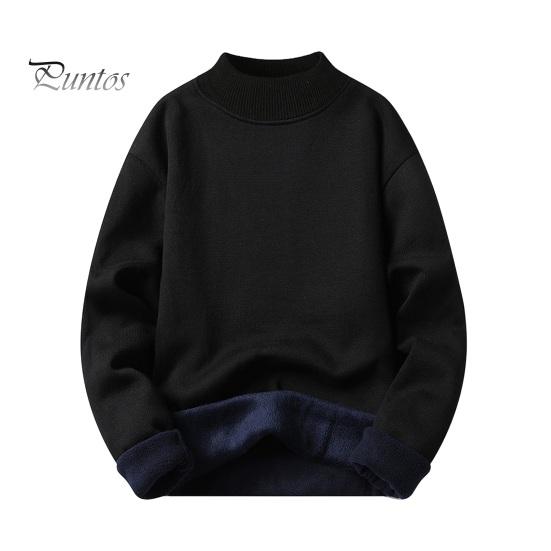 

Мужской свитер осень-зима, толстый плюшевый с подкладкой и полувысоким воротником, однотонный, эластичный, свободный, сохраняющий тепло, для работы, школы, свитер M чёрный