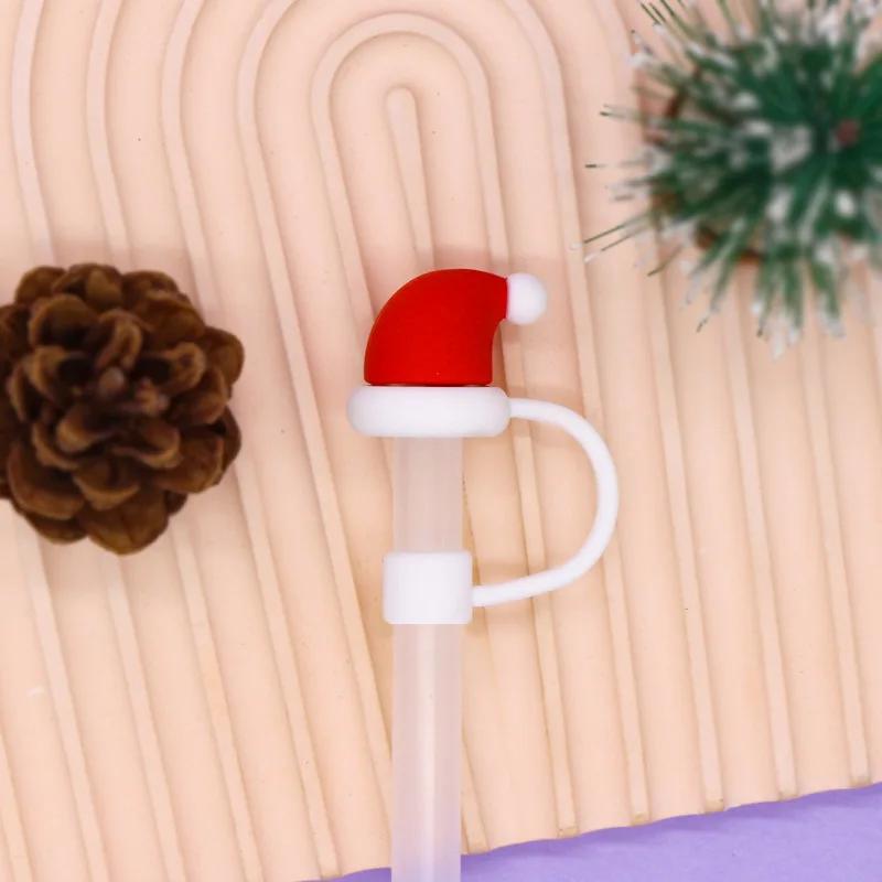Christmas Straw Cover Silicone Tips Drinking Dust Cap Santa Snowman Yeti Straw Stopper Reusable Christmas Party Straw Decoration