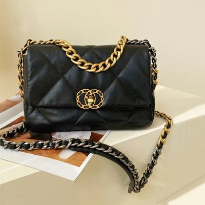 Sheepskin Mouth Cover Bag Women's Rhombus Chain Bag, New Lock Leather Women's Bag 19 Shoulder Messenger Bag