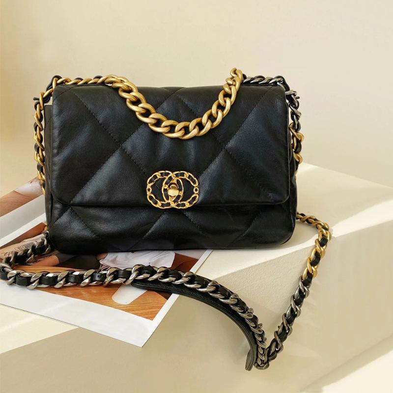 Borsa bocca in pelle di pecora stile Xiaoxiangfeng da donna, borsa a tracolla a rombi con catena, borsa in pelle da donna con chiusura, borsa a tracolla messenger 19