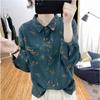 Floral Printed Long Sleeve Top Korean Retro Fashion Women Cotton Linen Autumn Shirt Digital Design Blouse