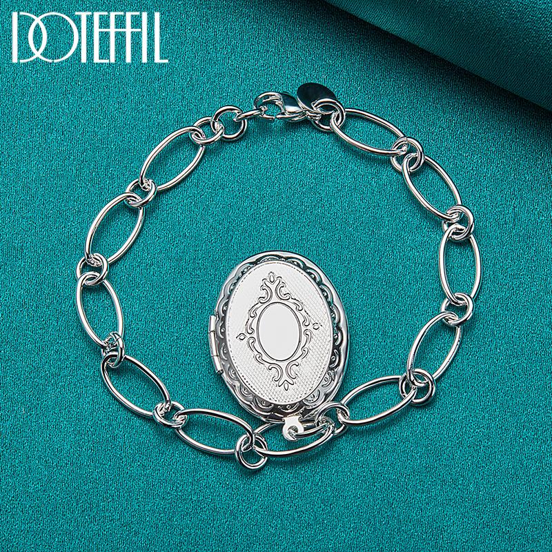 Oval Photo Frame Bracelet Fashion Gift Party Silver Jewelry