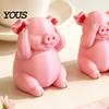 Cute Desktop Accessories for Workstation 3 Pcs Mini Pig Figurines, 3D Printed See Hear Speak No Evil Adorable Animal Figurine Home Decor Pink Statue,