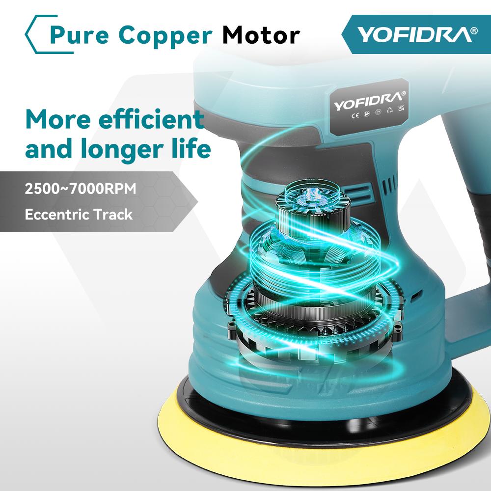 Yofidra 150mm Electric Car Polisher 8 Gears Cordless Efficient Cleaning Waxing Sanding Polisher Beauty Tool For Makita18V-21V Battery