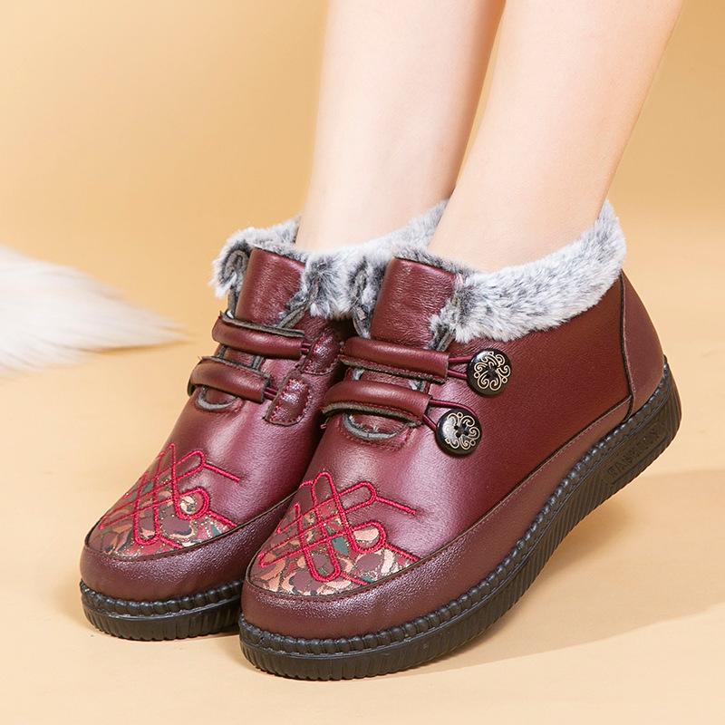 

Зимние новые женские ботинки из хлопка на плоской подошве для мам среднего и пожилого возраста, утолщенные теплые женские ботинки из хлопка с одной педалью 35 красный