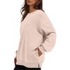 Damen Freizeit Rundhals Sweatshirt Mit Taschen Locker Langarm Oberteil