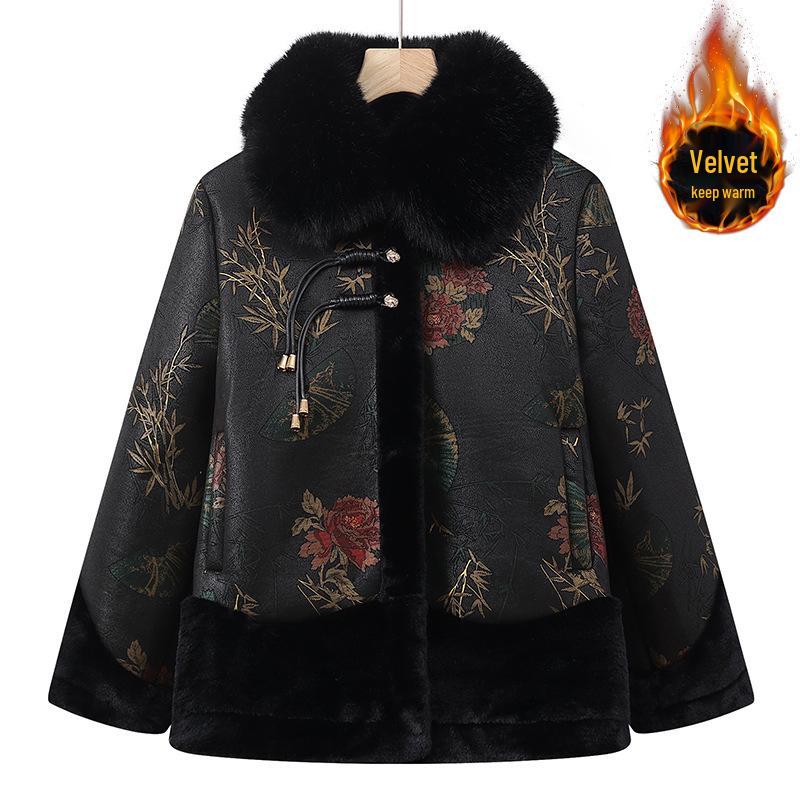 

Winter Warm Grandma Fleece Coat: Thick, Fur-Lined Leather for Elderly Women 70+ XL (Up to 105 jin) зелений